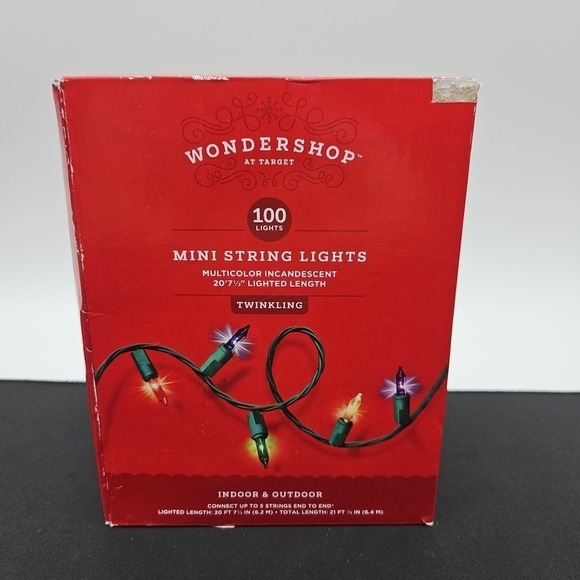 Wondershop 100 ct Twinkling Multicolor‎ Mini Lights Indoor/Outdoor Green Wire - Picture 1 of 2